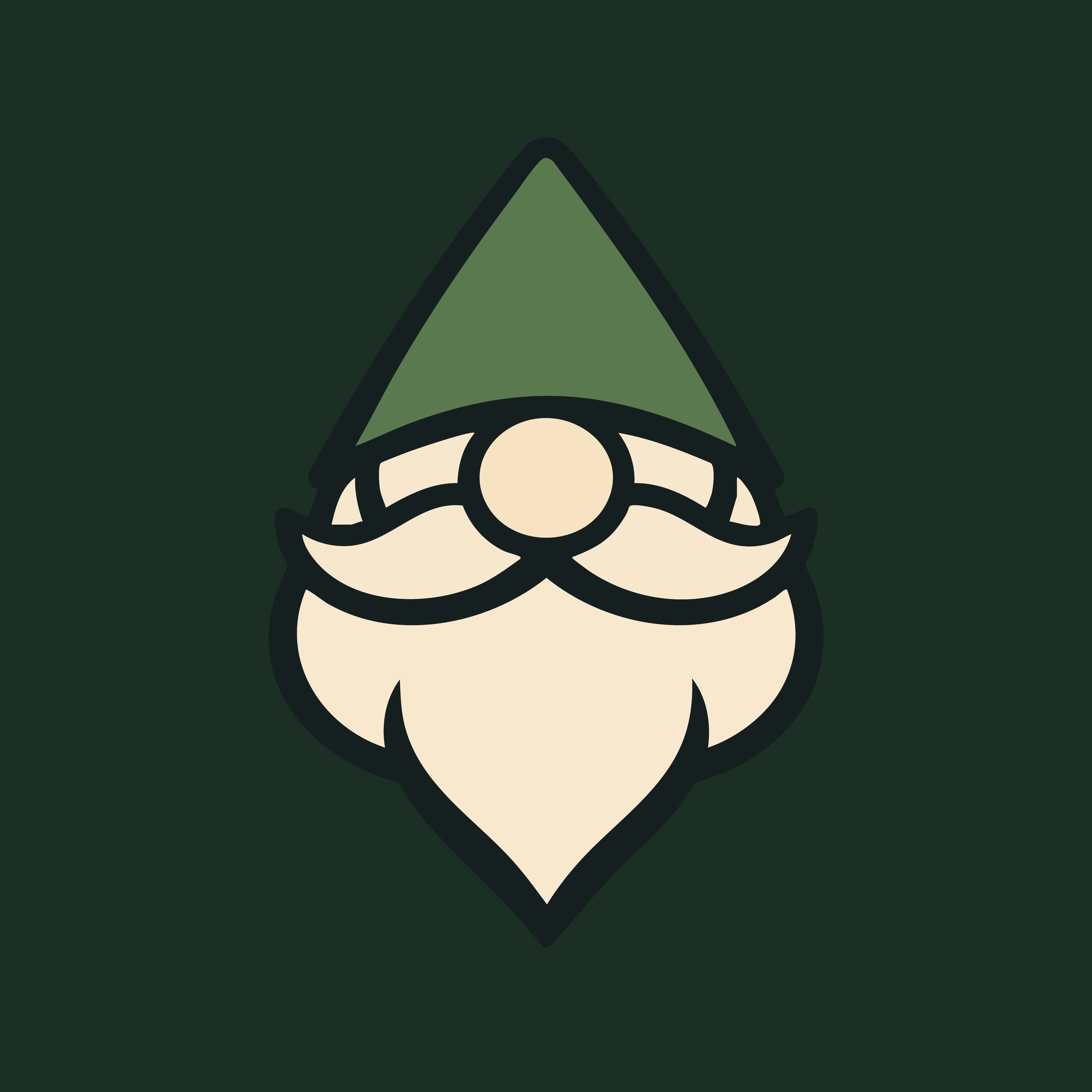 Stu app icon: a bearded, gnome-like mascot on a dark green background